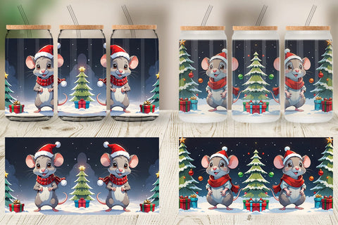 Glass Can Cartoon Christmas Mouse Sublimation artnoy 