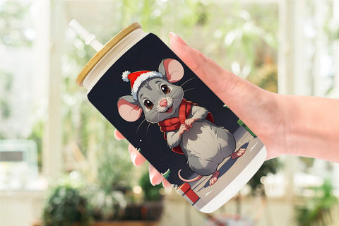 Glass Can Cartoon Christmas Mouse Sublimation artnoy 