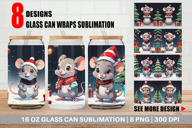 Glass Can Cartoon Christmas Mouse Sublimation artnoy 