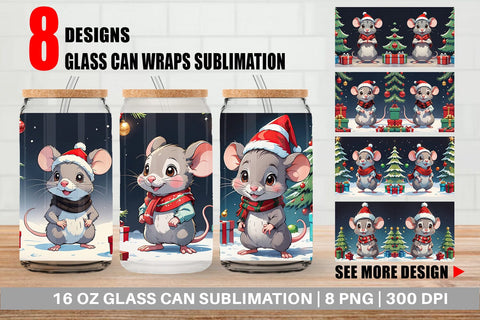 Glass Can Cartoon Christmas Mouse Sublimation artnoy 