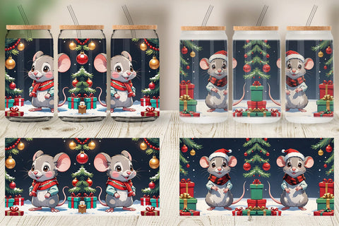 Glass Can Cartoon Christmas Mouse Sublimation artnoy 