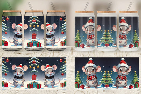 Glass Can Cartoon Christmas Mouse Sublimation artnoy 