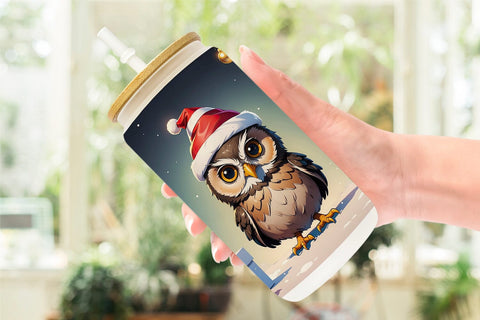 Glass Can Cartoon Christmas Owl Sublimation artnoy 