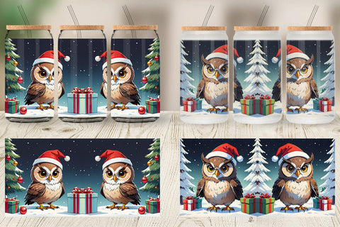 Glass Can Cartoon Christmas Owl Sublimation artnoy 