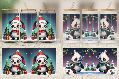 Glass Can Cartoon Christmas Panda Sublimation artnoy 