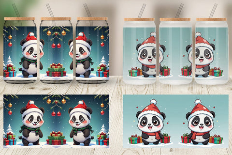 Glass Can Cartoon Christmas Panda Sublimation artnoy 