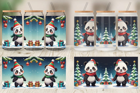 Glass Can Cartoon Christmas Panda Sublimation artnoy 