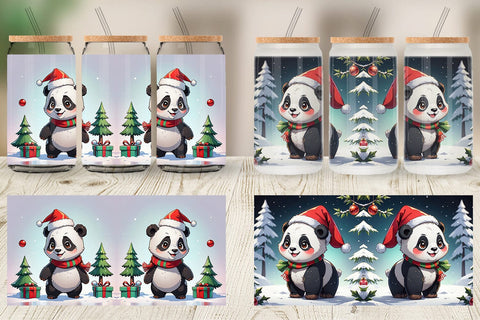 Glass Can Cartoon Christmas Panda Sublimation artnoy 