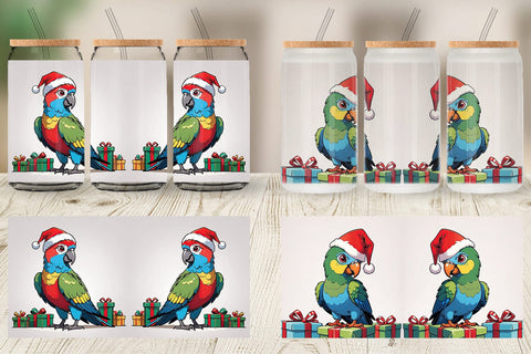 Glass Can Cartoon Christmas Parrot Sublimation artnoy 