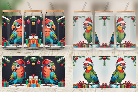 Glass Can Cartoon Christmas Parrot Sublimation artnoy 