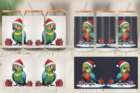 Glass Can Cartoon Christmas Parrot Sublimation artnoy 