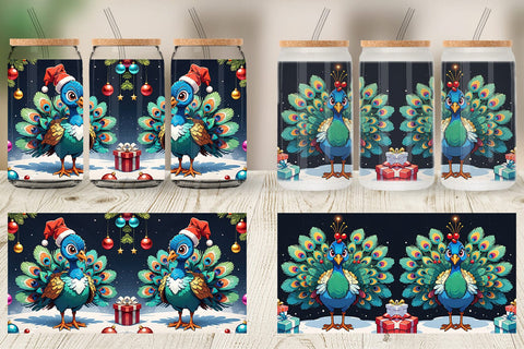Glass Can Cartoon Christmas Peacock Sublimation artnoy 
