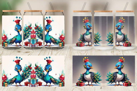 Glass Can Cartoon Christmas Peacock Sublimation artnoy 