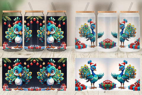 Glass Can Cartoon Christmas Peacock Sublimation artnoy 