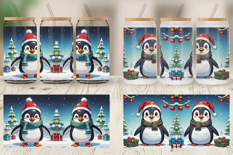 Glass Can Cartoon Christmas Penguin Sublimation artnoy 