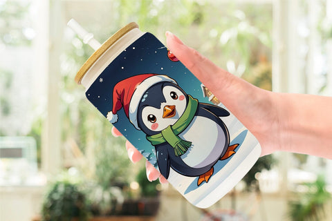 Glass Can Cartoon Christmas Penguin Sublimation artnoy 