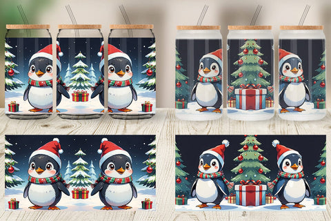 Glass Can Cartoon Christmas Penguin Sublimation artnoy 