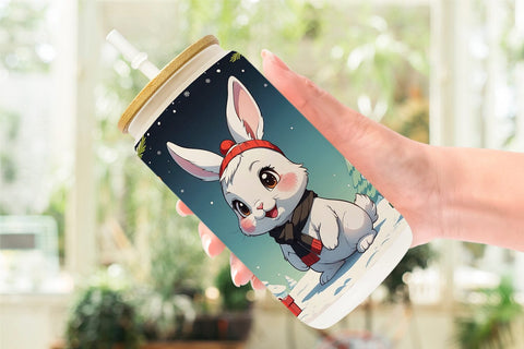 Glass Can Cartoon Christmas Rabbit Sublimation artnoy 
