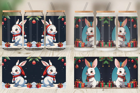 Glass Can Cartoon Christmas Rabbit Sublimation artnoy 