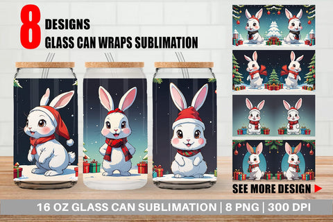 Glass Can Cartoon Christmas Rabbit Sublimation artnoy 