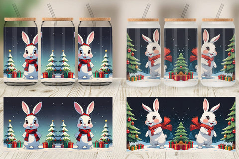 Glass Can Cartoon Christmas Rabbit Sublimation artnoy 