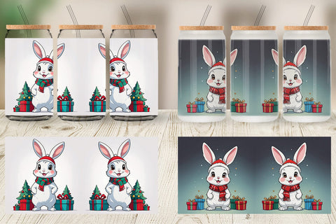 Glass Can Cartoon Christmas Rabbit Sublimation artnoy 