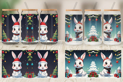 Glass Can Cartoon Christmas Rabbit Sublimation artnoy 