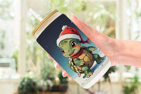 Glass Can Cartoon Christmas Turtle Sublimation artnoy 