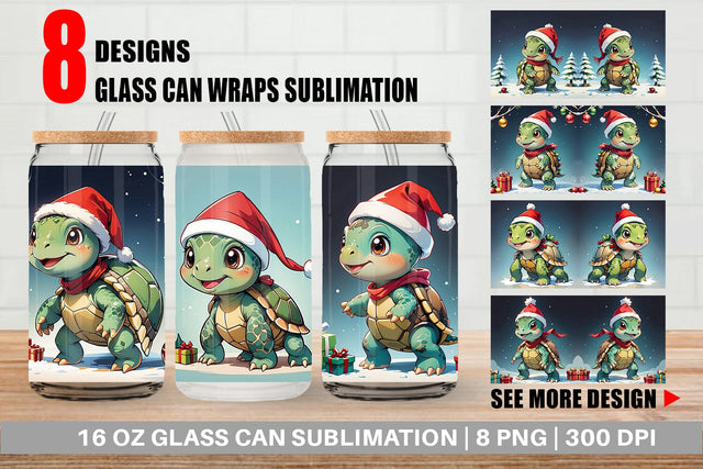 Glass Can Cartoon Christmas Turtle Sublimation artnoy 