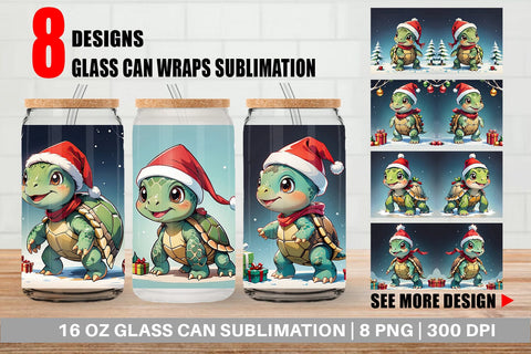 Glass Can Cartoon Christmas Turtle Sublimation artnoy 