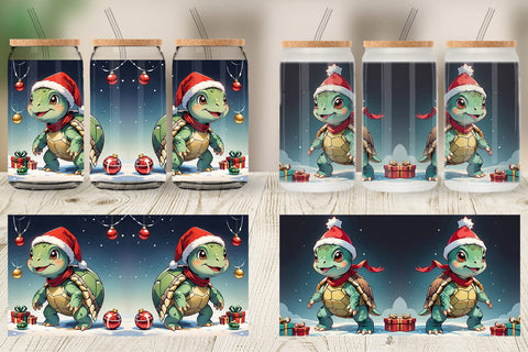 Glass Can Cartoon Christmas Turtle Sublimation artnoy 