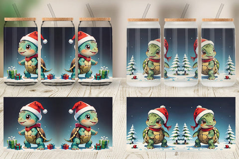 Glass Can Cartoon Christmas Turtle Sublimation artnoy 