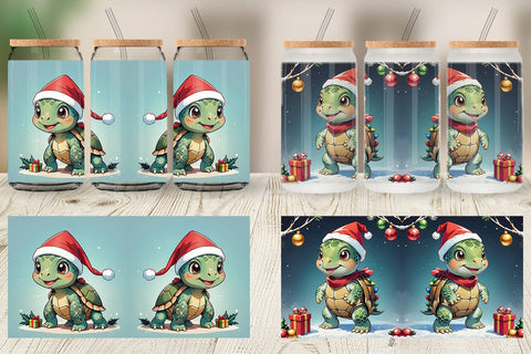 Glass Can Cartoon Christmas Turtle Sublimation artnoy 