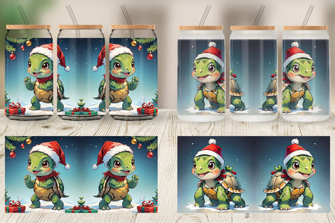 Glass Can Cartoon Christmas Turtle Sublimation artnoy 