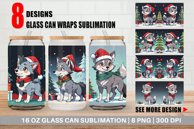 Glass Can Cartoon Christmas Wolf Sublimation artnoy 