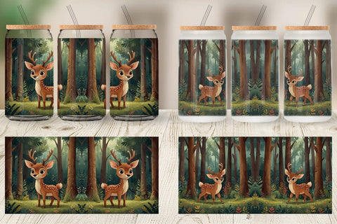 Glass Can Cartoon Deer in Forest Sublimation artnoy 
