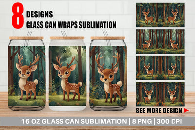Glass Can Cartoon Deer in Forest Sublimation artnoy 