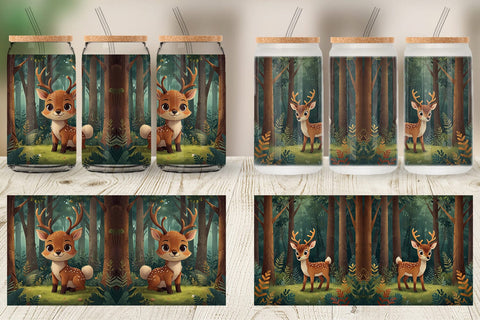 Glass Can Cartoon Deer in Forest Sublimation artnoy 