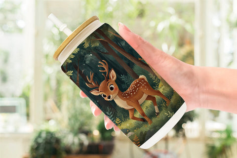 Glass Can Cartoon Deer in Forest Sublimation artnoy 