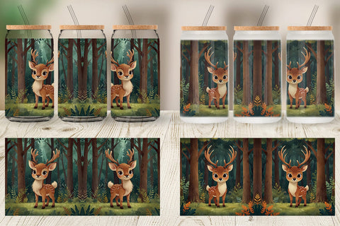 Glass Can Cartoon Deer in Forest Sublimation artnoy 