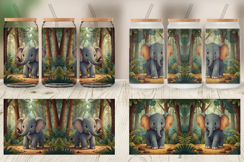 Glass Can Cartoon Elephant in Forest Sublimation artnoy 