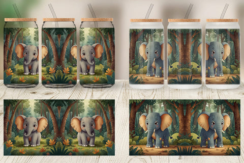 Glass Can Cartoon Elephant in Forest Sublimation artnoy 