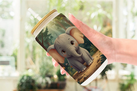 Glass Can Cartoon Elephant in Forest Sublimation artnoy 