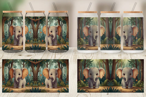 Glass Can Cartoon Elephant in Forest Sublimation artnoy 