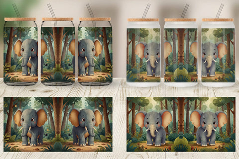 Glass Can Cartoon Elephant in Forest Sublimation artnoy 