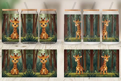 Glass Can Cartoon Giraffe in Forest Sublimation artnoy 