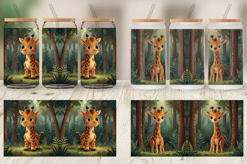 Glass Can Cartoon Giraffe in Forest Sublimation artnoy 