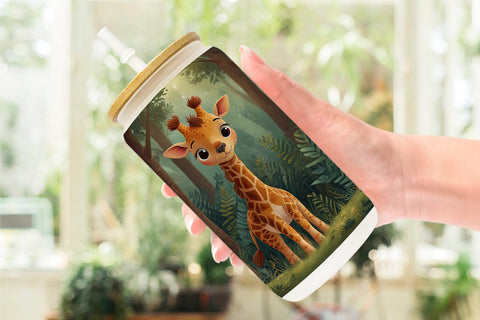 Glass Can Cartoon Giraffe in Forest Sublimation artnoy 