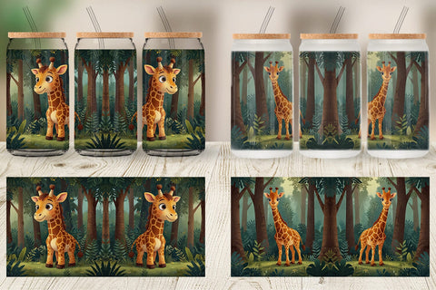 Glass Can Cartoon Giraffe in Forest Sublimation artnoy 