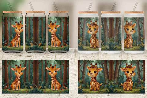 Glass Can Cartoon Giraffe in Forest Sublimation artnoy 